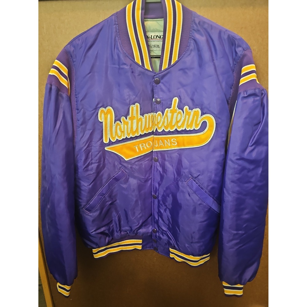 DeLong Northwestern Trojans Satin Varsity Jacket Purple Gold Men's M Vintage
